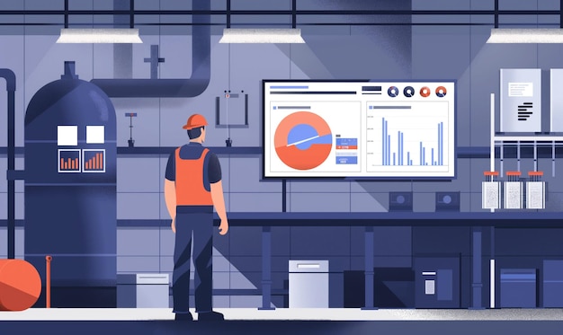 Photo an industrial machinery engineer monitoring ai generative dashboard showing predictive analytics