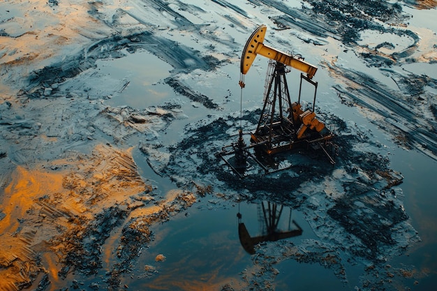 Photo industrial machinery extracting oil from well in detailed view