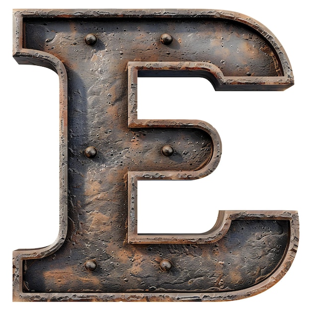 Industrial metal alphabet Letter E uppercase render