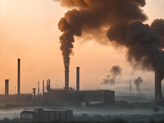 industrial metal factory dawn smoke smoke smoke emission bad ecology aerial photography