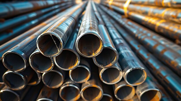 Industrial metal pipes stacked together