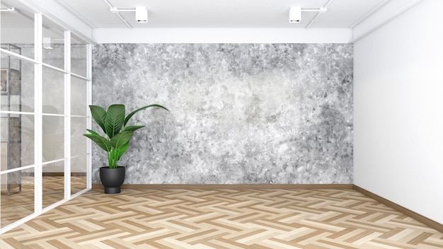 Industrial minimalist style empty room with wood floor and concrete wall 3d rendering