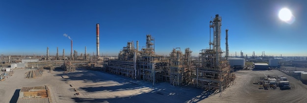 Photo an industrial oil refinery or petroleum refinery featuring towering stacks chemical plant refinery