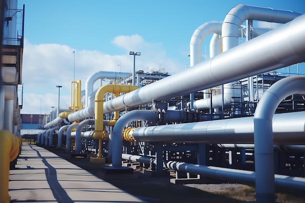 Industrial pipes are insulated around the factory On A Sunny day