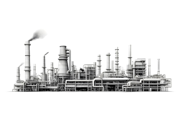 industrial plant isolated on a white background Oil and gas industry refinery factory