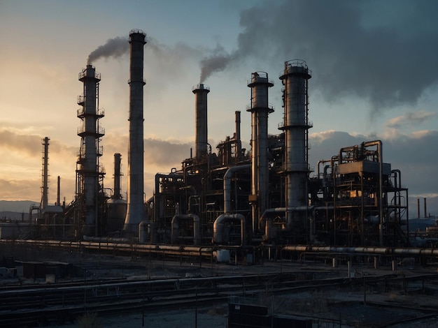 Photo an industrial plant with smoke coming out of it