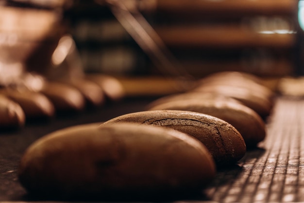 Industrial production of bakery products on an assembly line technology and machinery in the food factory