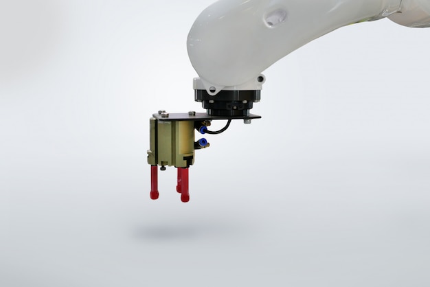 Industrial robot clamp arm isolated.