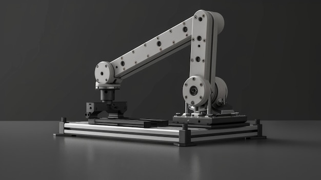 Photo industrial robotic arm in a sleek design positioned against a black background symbolizing automation and advanced technology