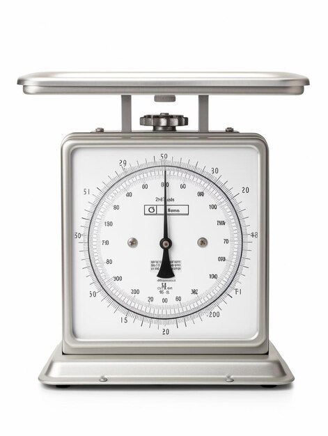 Photo industrial scale for weighing parcels for shipping grey metal scale isolated on white background