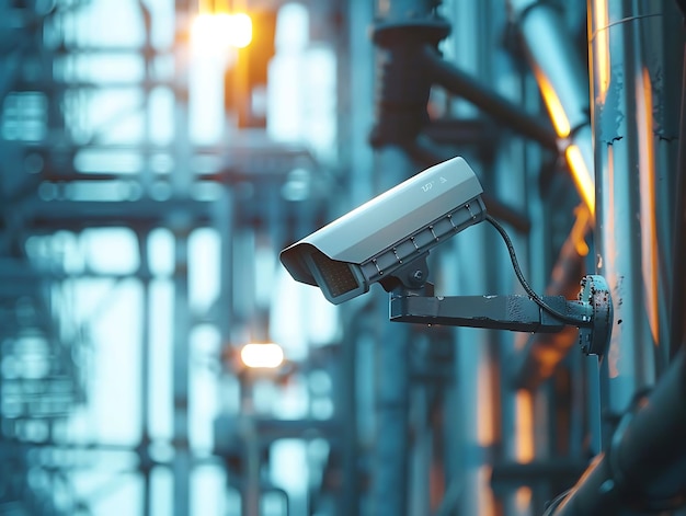 Photo industrial security camera on a metal structure 3d illustration