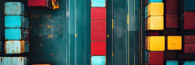 Photo industrial shipping containers at busy port