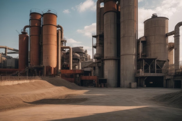 Photo industrial silos and pipes at a cement factory