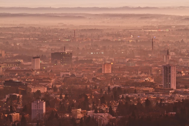 Industrial smog and dust in urban area