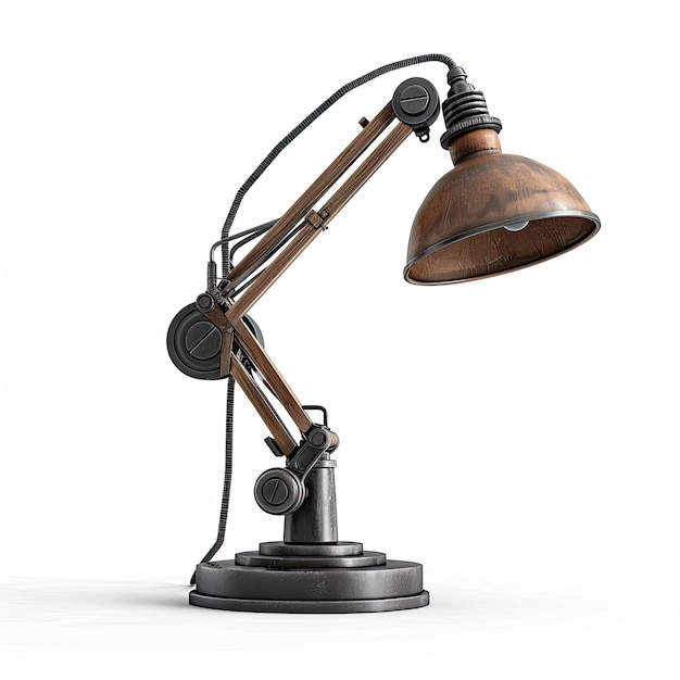 Industrial Style Adjustable Desk Lamp with Wooden Frame and Metal Accents