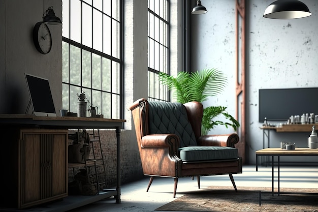 Industrial style interior of a loft living room