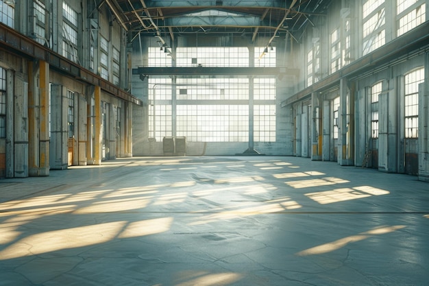 Industrial sunlight in an empty warehouse