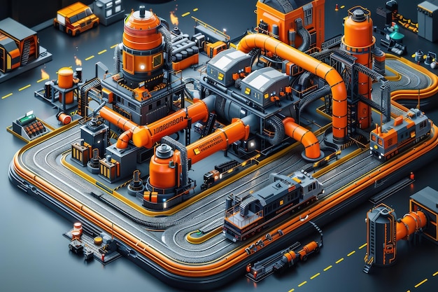 Industrial Transportation Model With Orange Pipes and Train