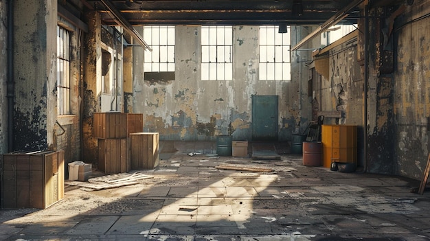 Industrial Warehouse Loft Living Room with Many Windows