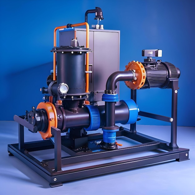 Photo industrial water distribution system with a powerful pump and intricate piping