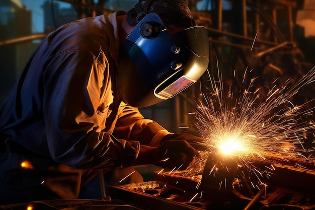 Industrial welder at work with sparks coming out with Generative AI