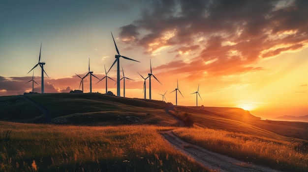 Industrial Wind Turbines on a Hill Against a Dramatic _14xjpg