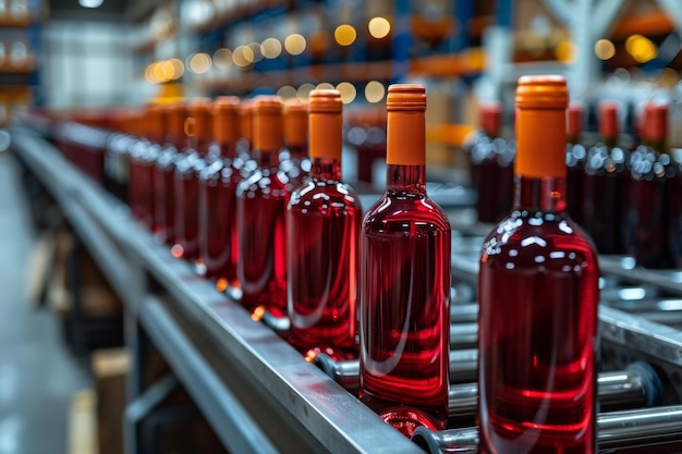 Industrial wine bottling plant theme Modern industry production line