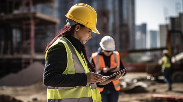 Industrial workers using a digital tablet on site