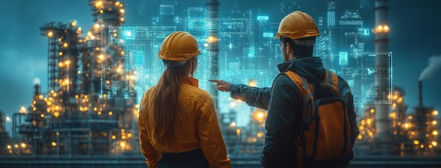 Industrial Workers with Virtual Reality Hologram Future of Manufacturing