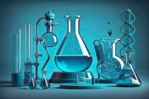 Industry laboratory equipment and scientific glassware for biochemical research in chemical laboroty generative ai