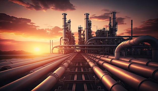 Industry pipeline transport petrochemical gas and oil processing furnace factory line Generative AI