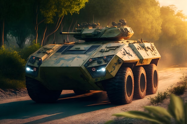 Infantry fighting vehicles armored personnel carriers An armored car of the future rides on a dirt road Military technics