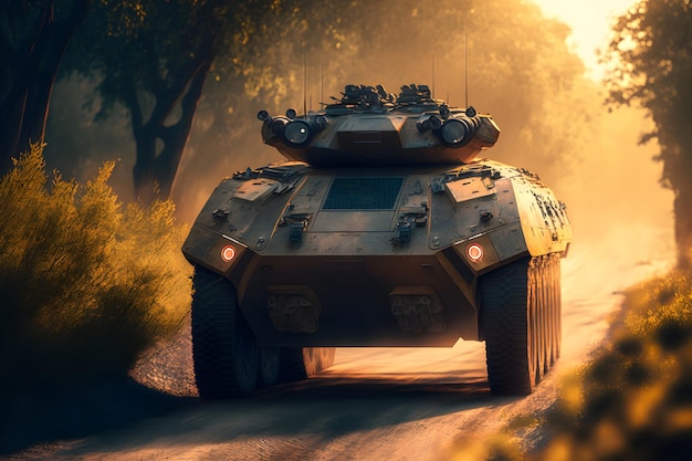 Infantry fighting vehicles armored personnel carriers An armored car of the future rides on a dirt road Military technics