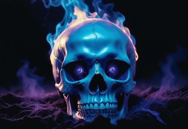 Photo inferno skull a fiery symbol of power and destruction engulfed in flames with intense