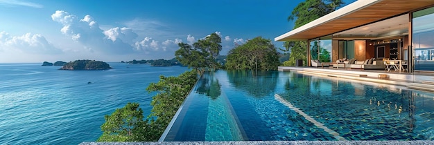 Infinity pool at luxury villa offering island views