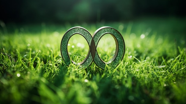 infinity symbol on wooden and green grass with environment ecology include reuse reduce recycle