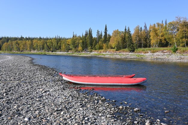 Inflatable kayaks on the northern river