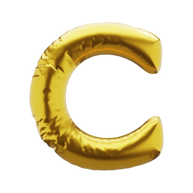 Inflatable letter C in golden color. Inflatable symbols of golden color for your design. 3d render.