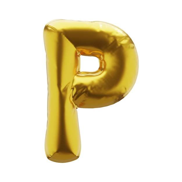 Inflatable letter P in golden color. Inflatable symbols of golden color for your design. 3d render.