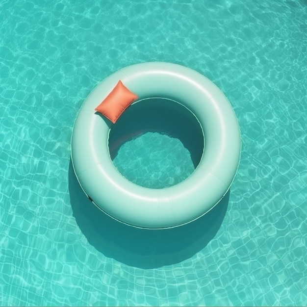 An inflatable ring is floating in a pool with water.