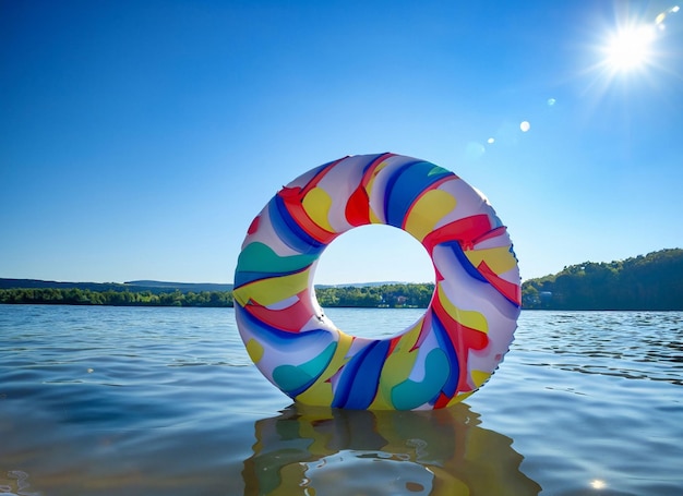 An inflatable ring in a lake on a sunny day ai generated