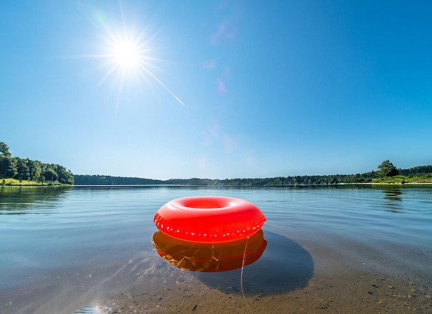 An inflatable ring in a lake on a sunny day ai generated