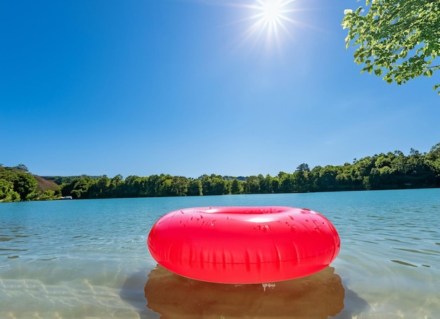 An inflatable ring in a lake on a sunny day ai generated