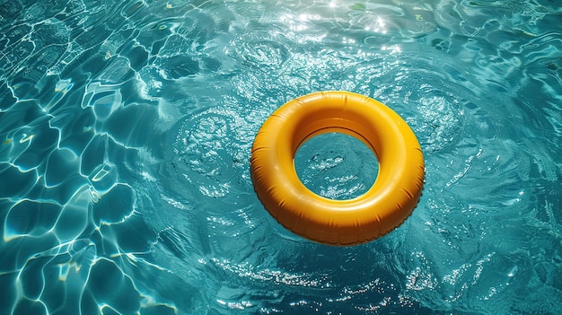 Inflatable ring in swimming pool top view Banner for design