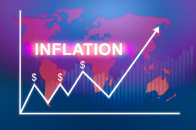 Inflation graph cash flow financial concept focused on decreasing value of money in postcovid background of graph of rising inflation rates 2023 2022 years