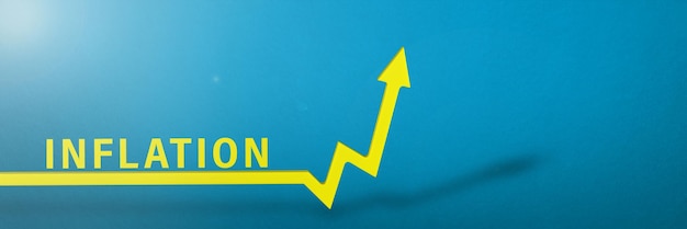 Inflation rising inflation global financial crisis yellow arrow on the graph indicating price growth