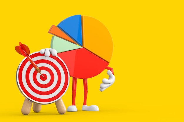 Info Graphics Business Pie Chart Character Person with Archery Target and Dart in Center 3d Rendering