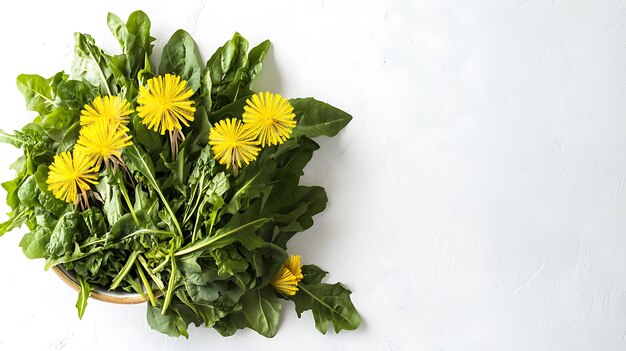 Photo infographic showcasing nutritional benefit of dandelion green taraxacum officinale space writing