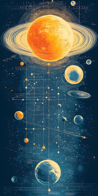 Photo infographic of the solar system with vibrant planets