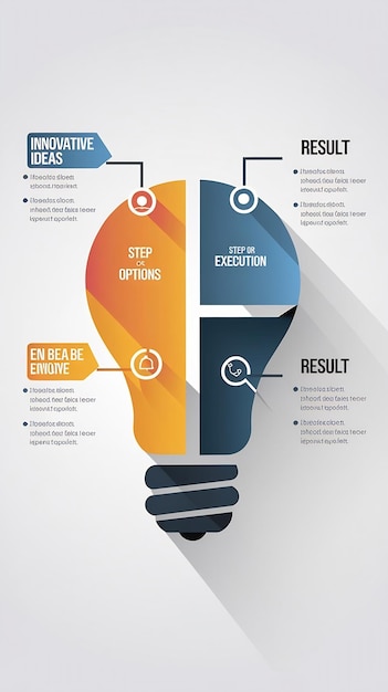 Infographic template with a light bulb divided on four elements symbolizing innovative ideas step